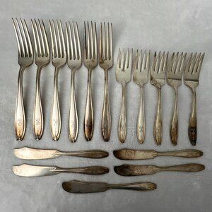 1835 R Wallace Hostess Silverplate Flatware 16 Piece Lot Forks Knives Art Deco